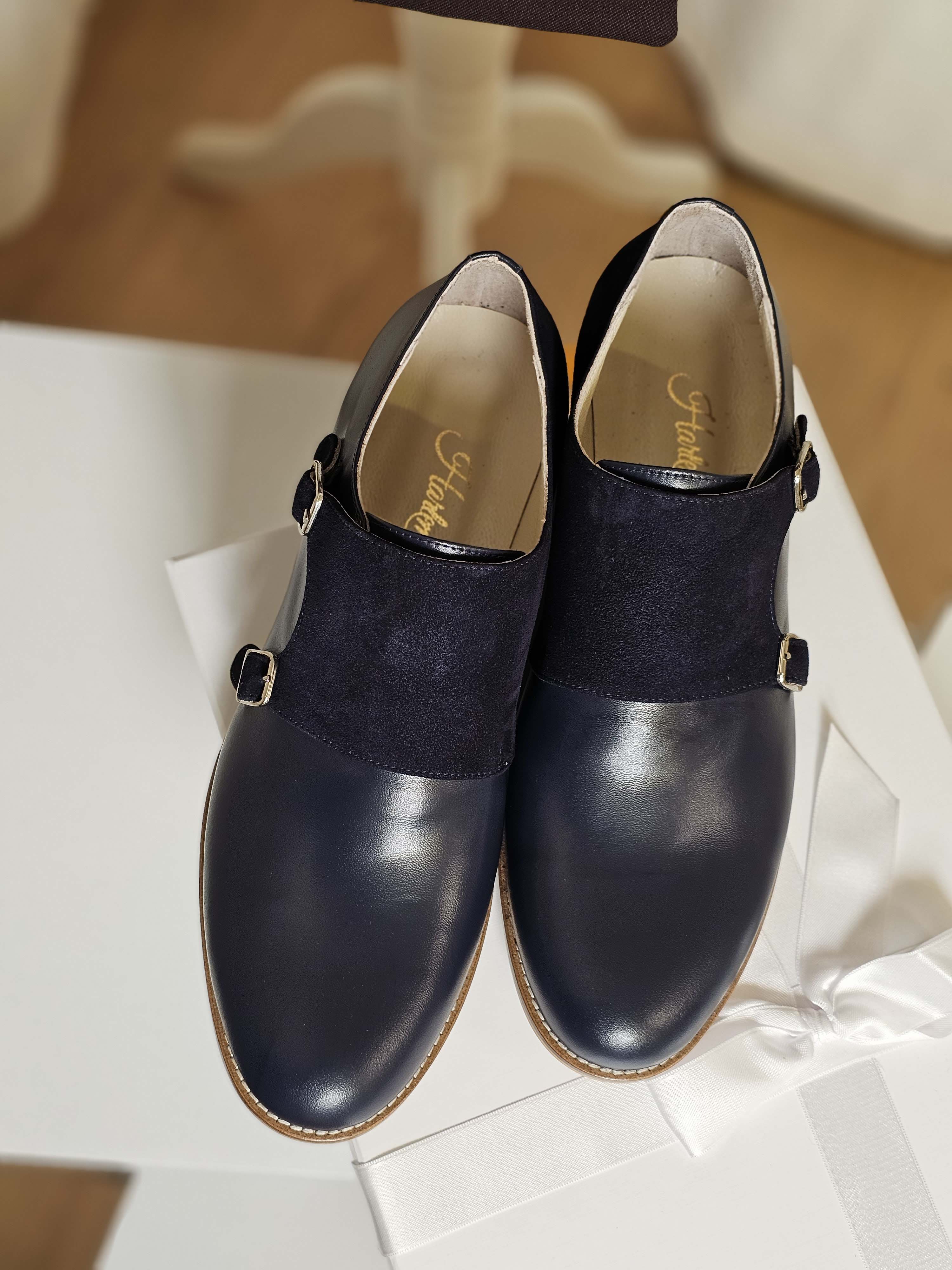 Monk Dark Blue Leather & Suede