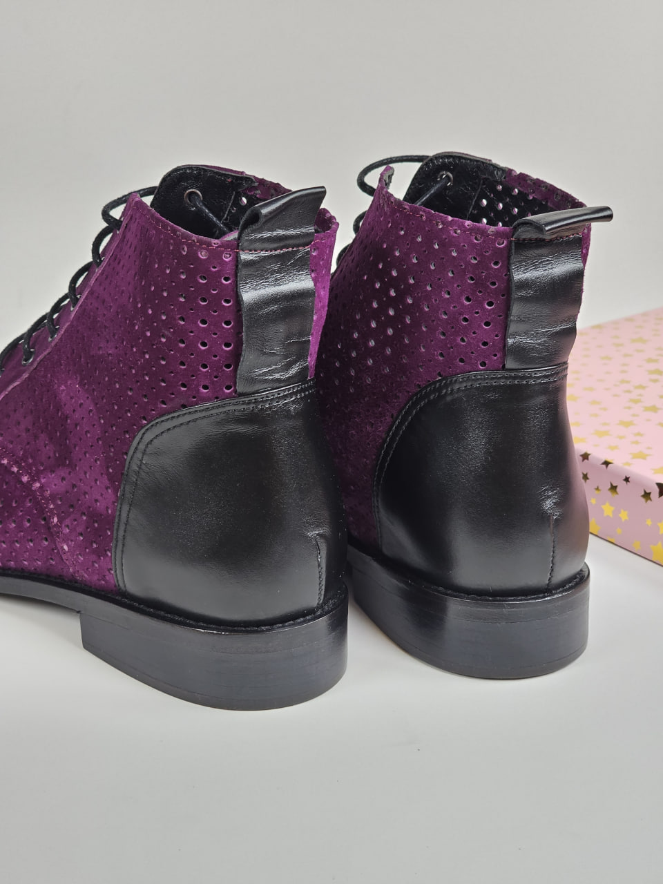 Derby Boots Purple Suede & Black Leather 2 cm  heel