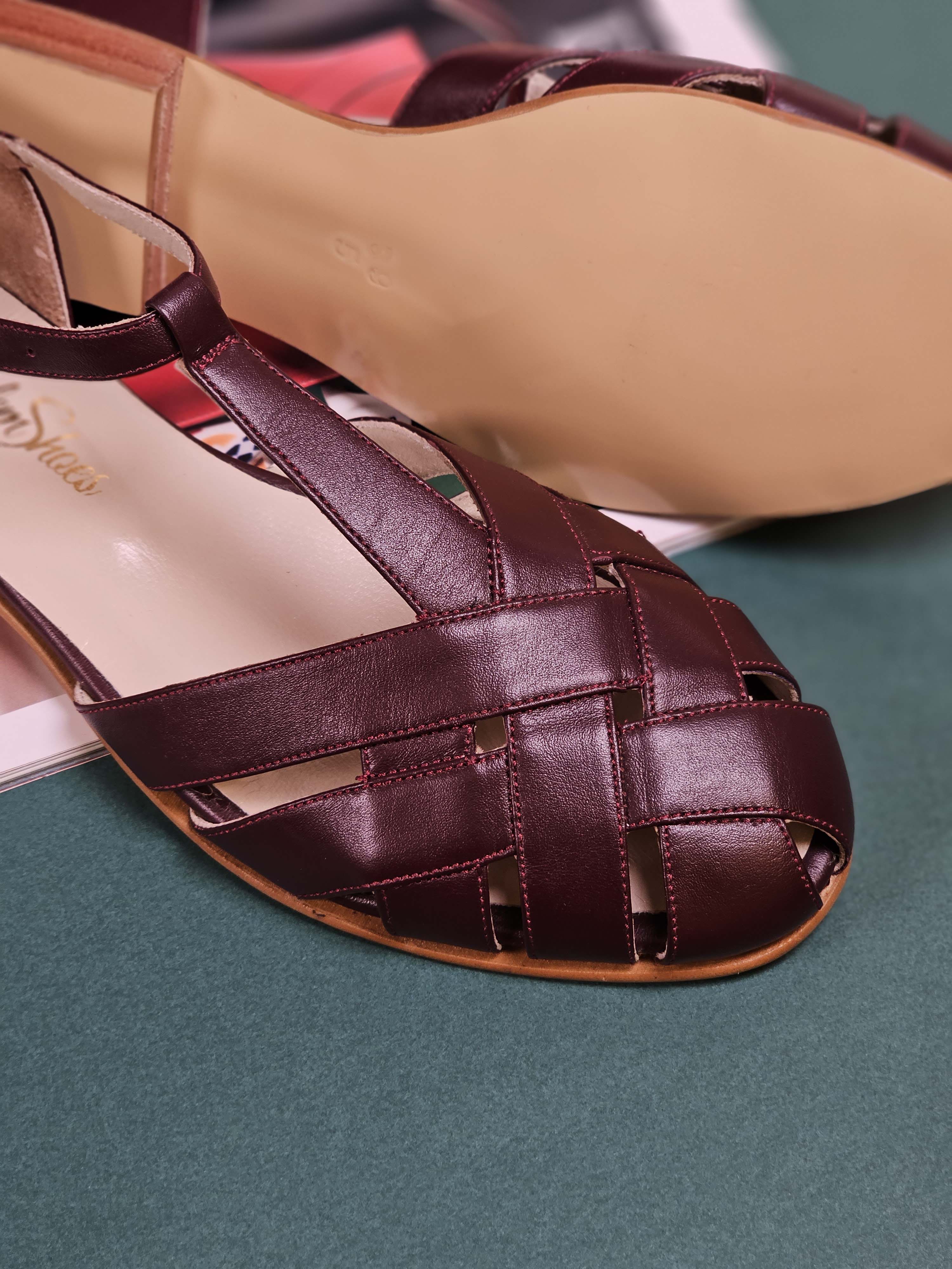 Summer Bordeaux Leather 1.5 cm heel