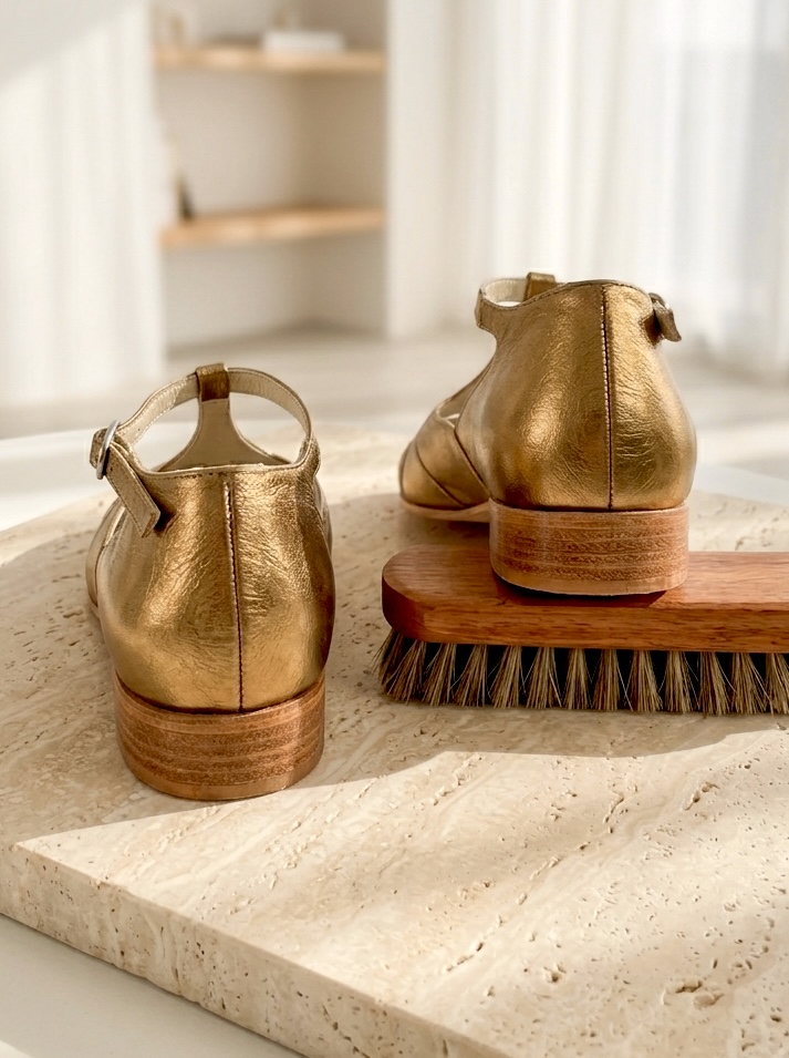 Spring Dark Gold Leather 2 cm heel