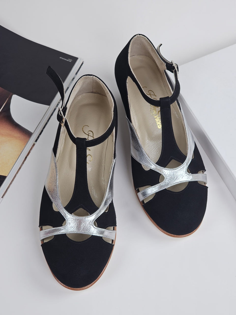 Spring Black Suede & Silver Leather 4 cm heel