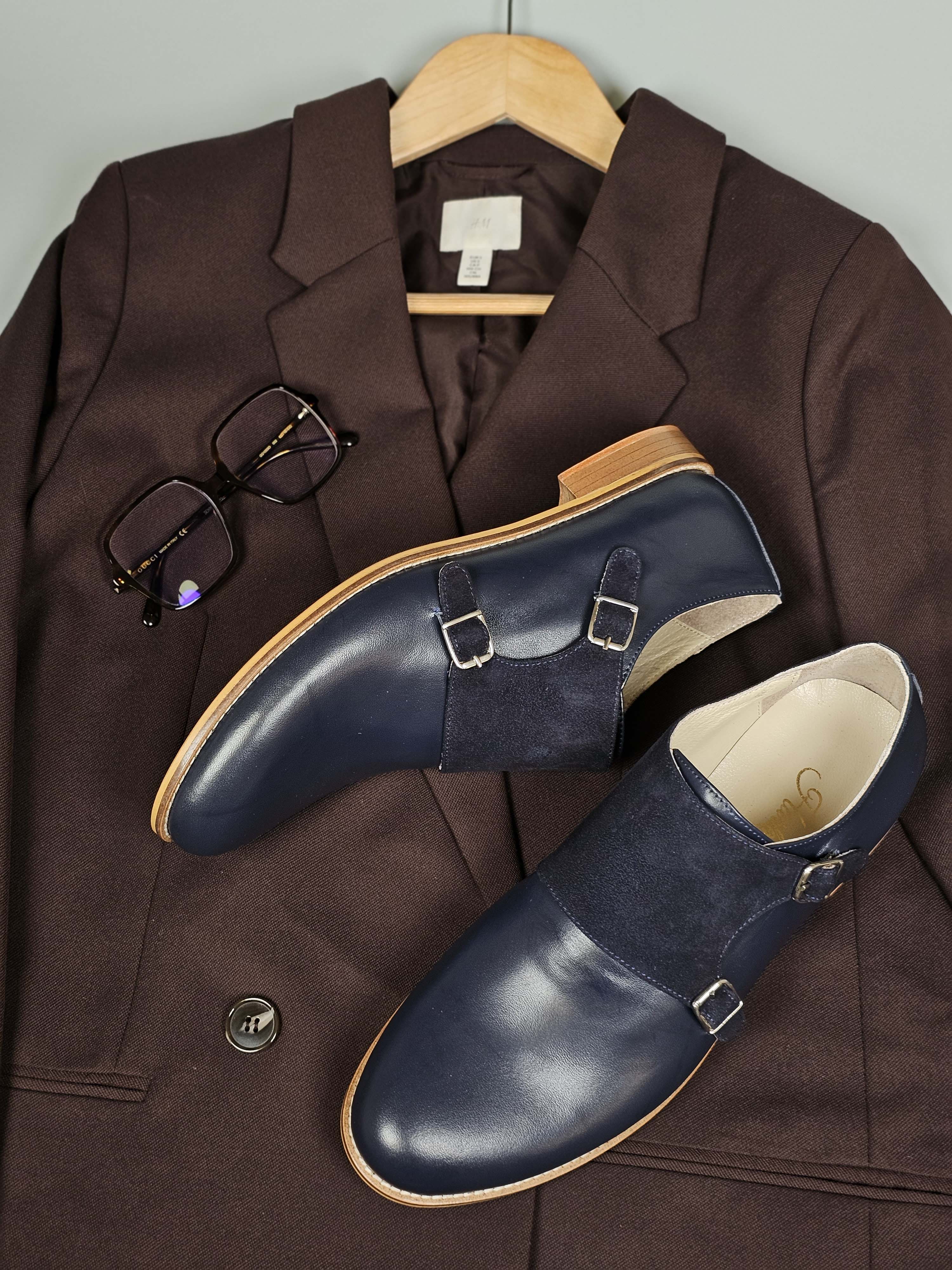 Monk Dark Blue Leather & Suede