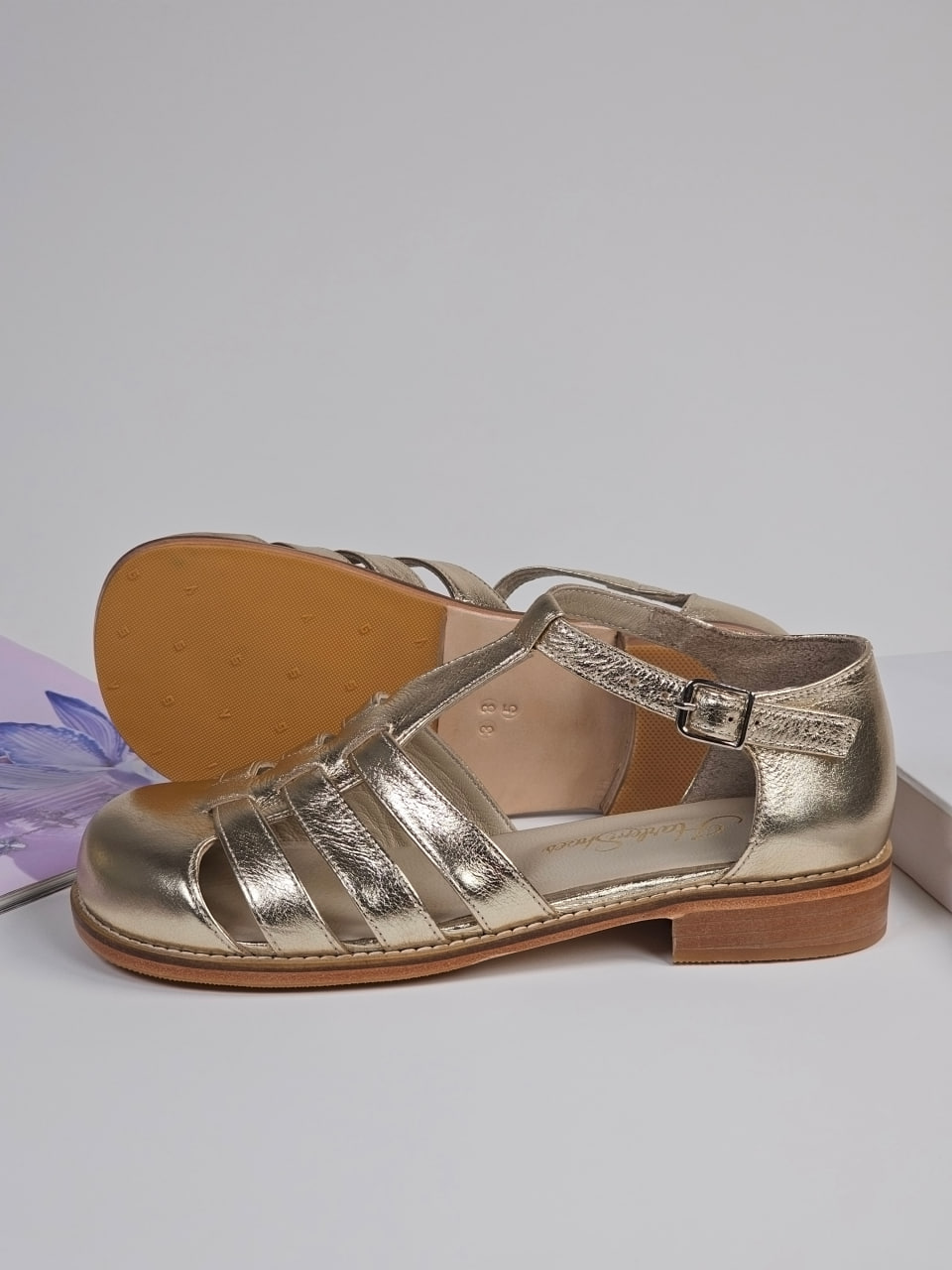 Barefoot Sandals Platinum Gold Leather 2 cm heel