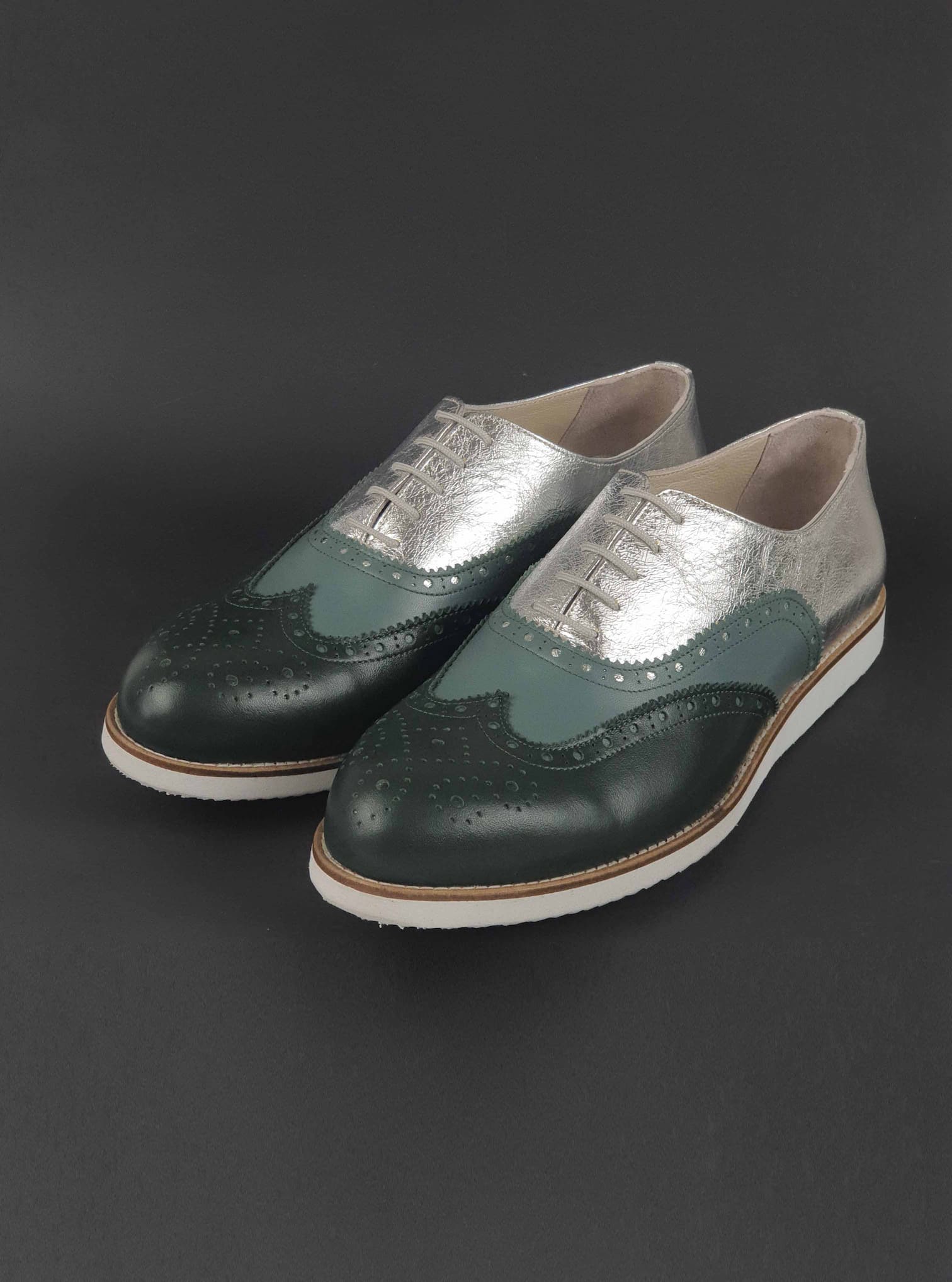 Brogue Jungle Green & Teal Green & Silver leather with Eva sole