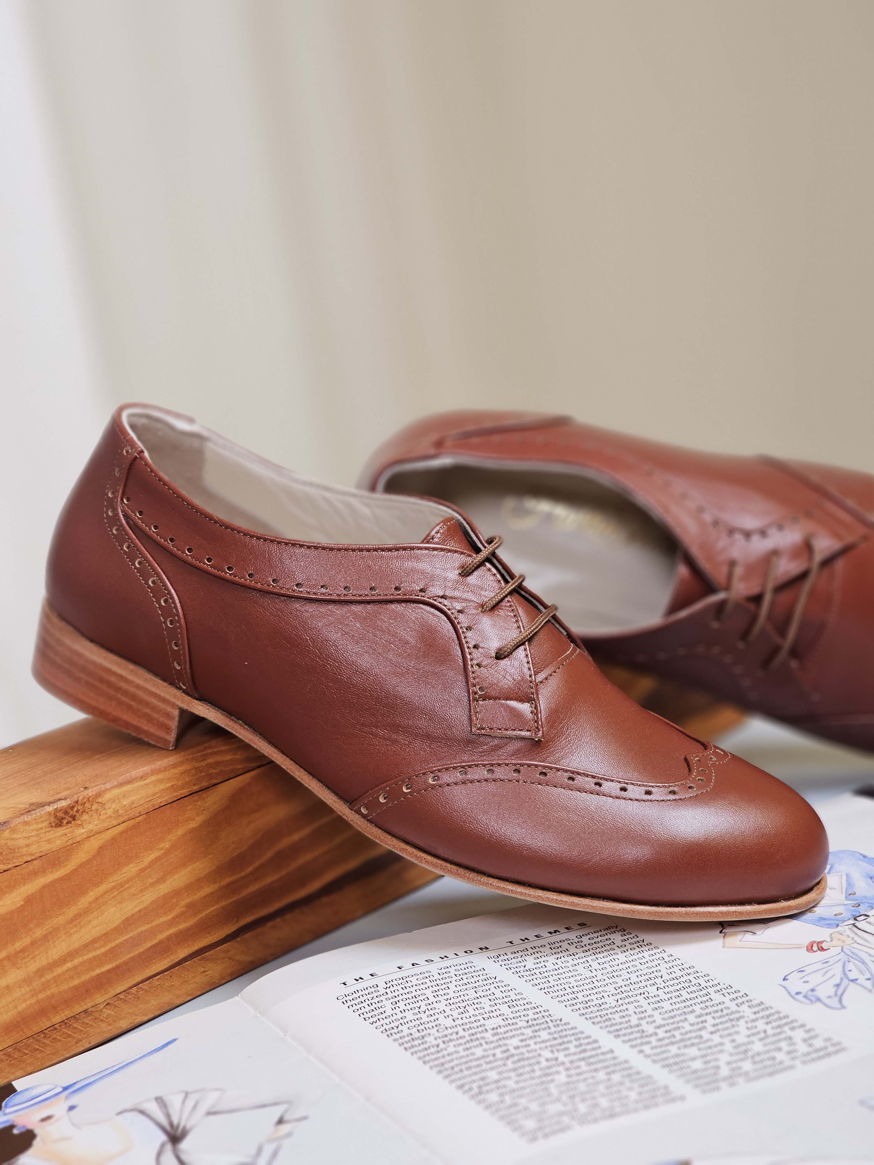 Women Oxfords Brown Leather 2 cm heel