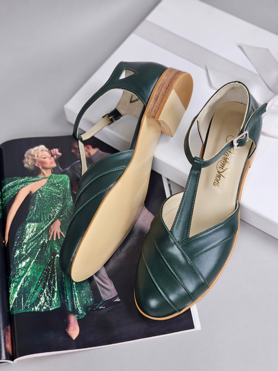 Sugar Jungle Green Leather 2 cm heel