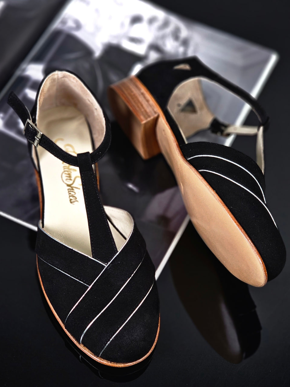 Sugar Sugar Black Suede with Silver Lines 2 cm heel