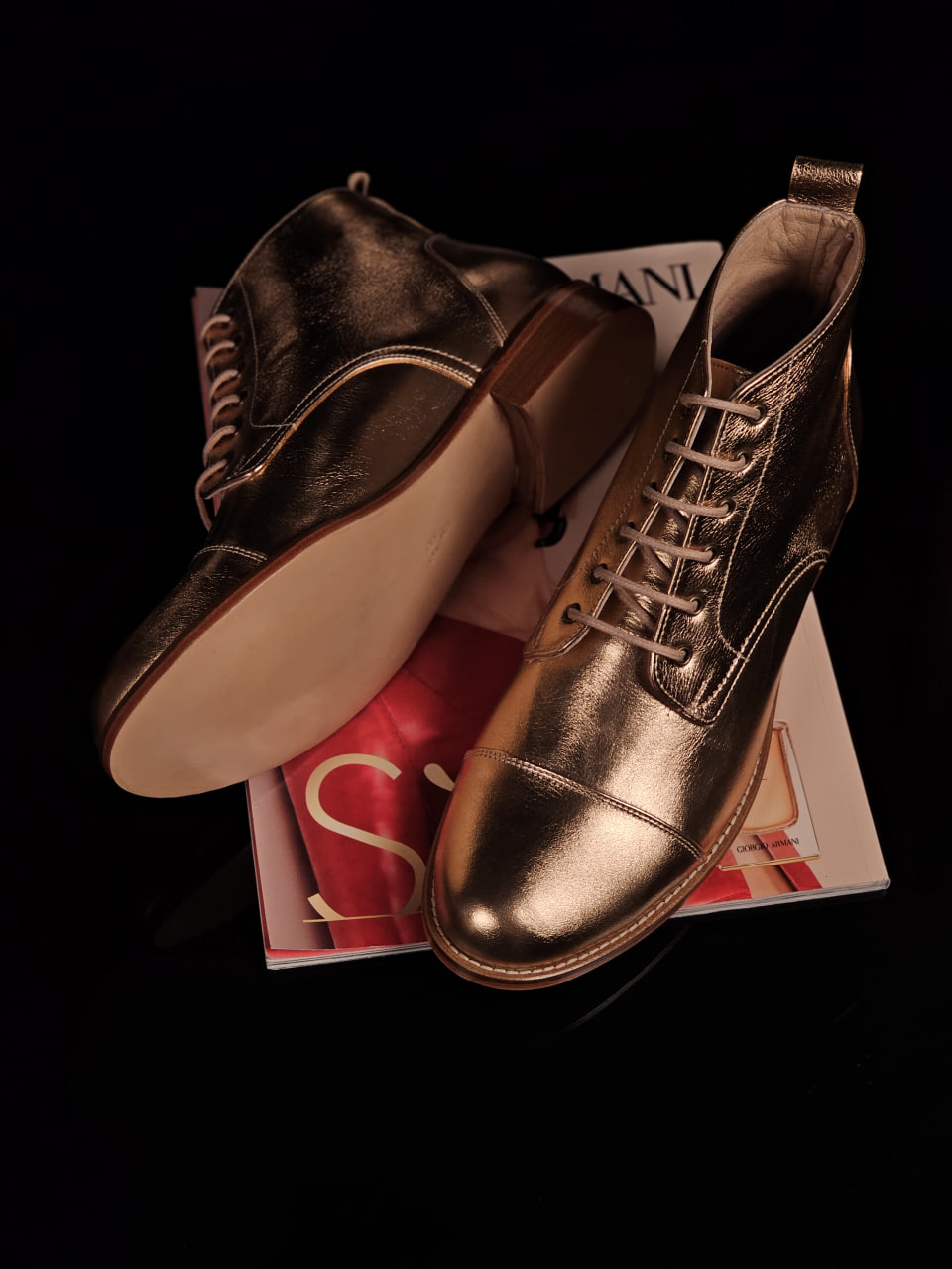 Derby Boots Rose Gold Leather 2 cm heel