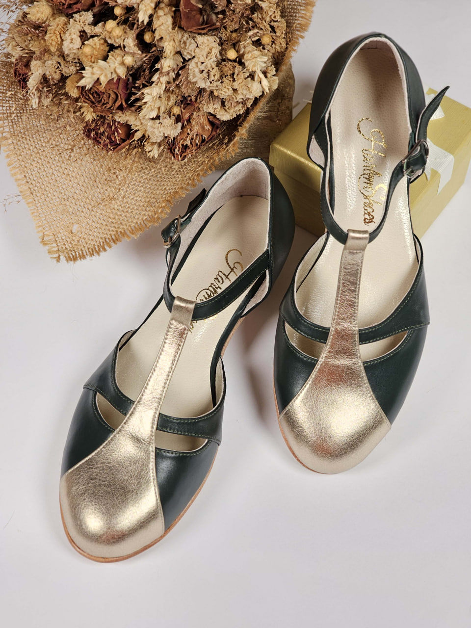 Isabel Jungle Green & Platinum Gold Leather 3 cm heel