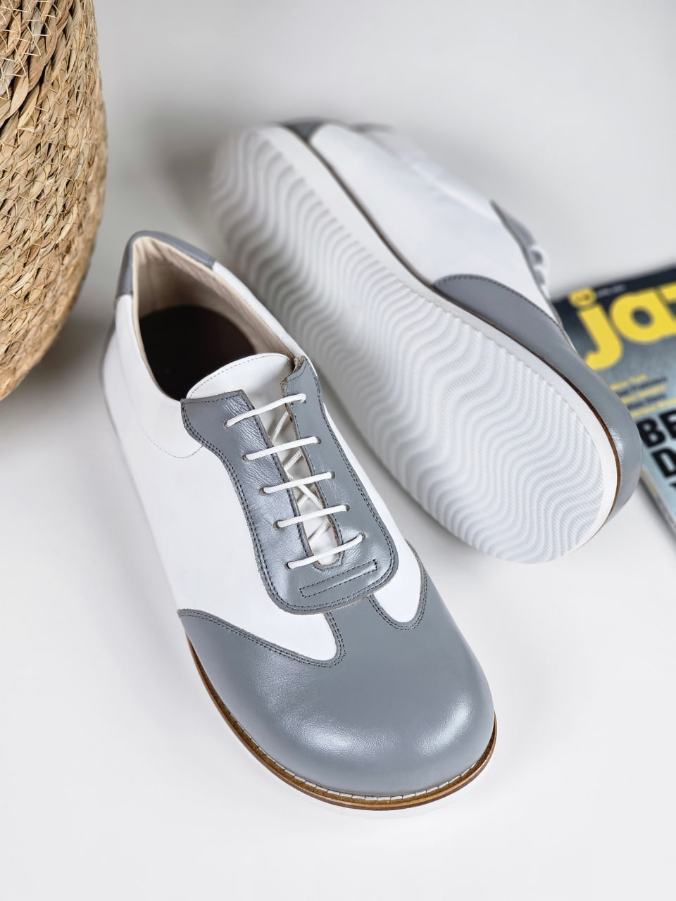 Barefoot New York Grey & White Leather with Eva Sole