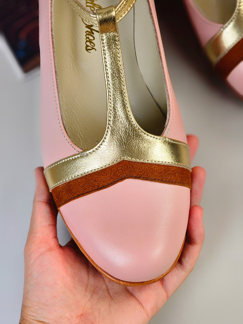 Barbie Pink & Gold Leather & Caramel Suede 2 cm heel