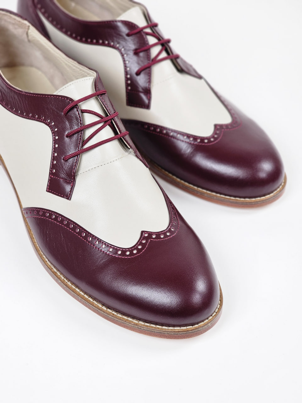 Oxfords Bordeaux & Beige Leather 2 cm  heel