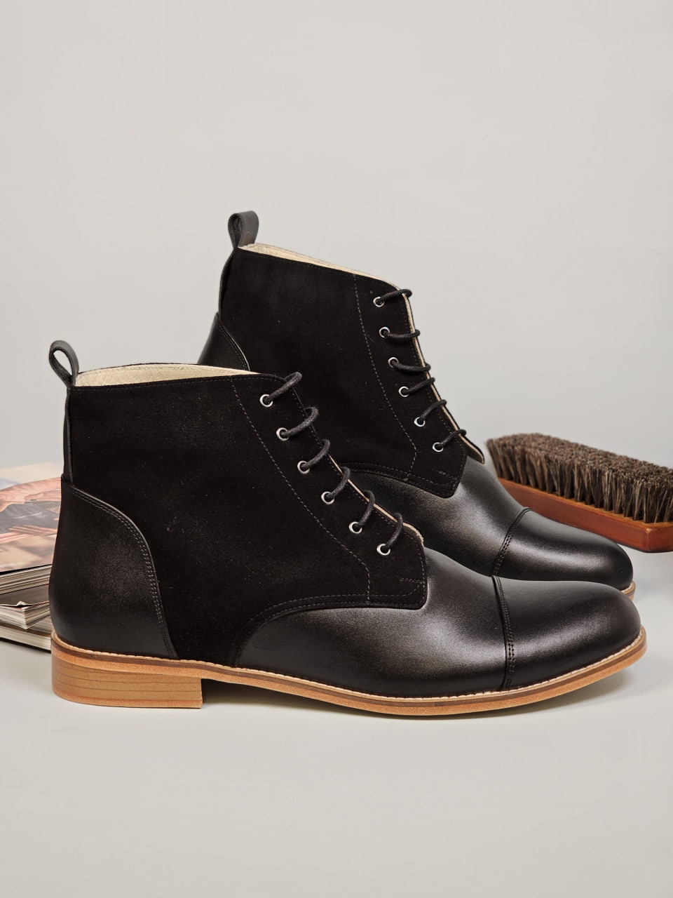 Derby Boots Black Leather & Suede 2 cm heel