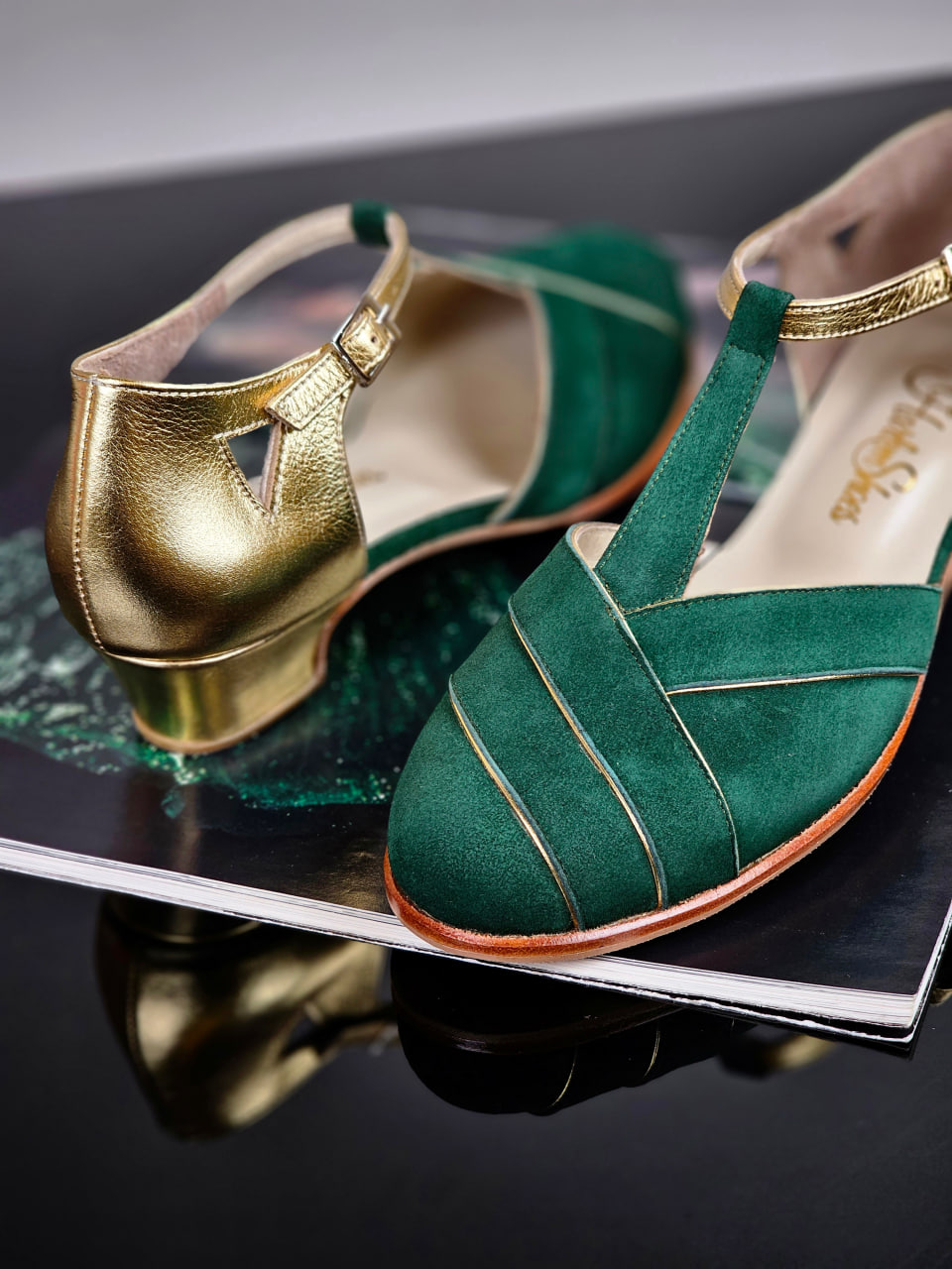 Sugar Emerald Suede & Gold Leather 4 cm heel