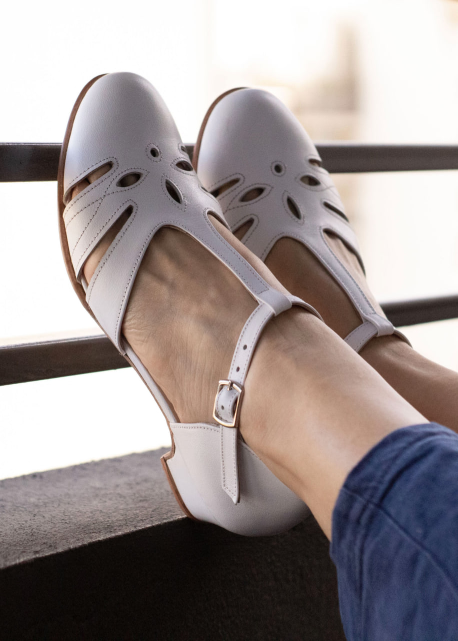 Rosy White Leather 3 cm heel