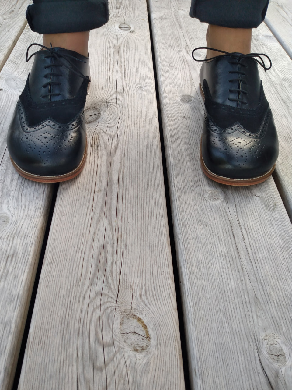 Barefoot Brogue Black Leather & Suede Zero Drop
