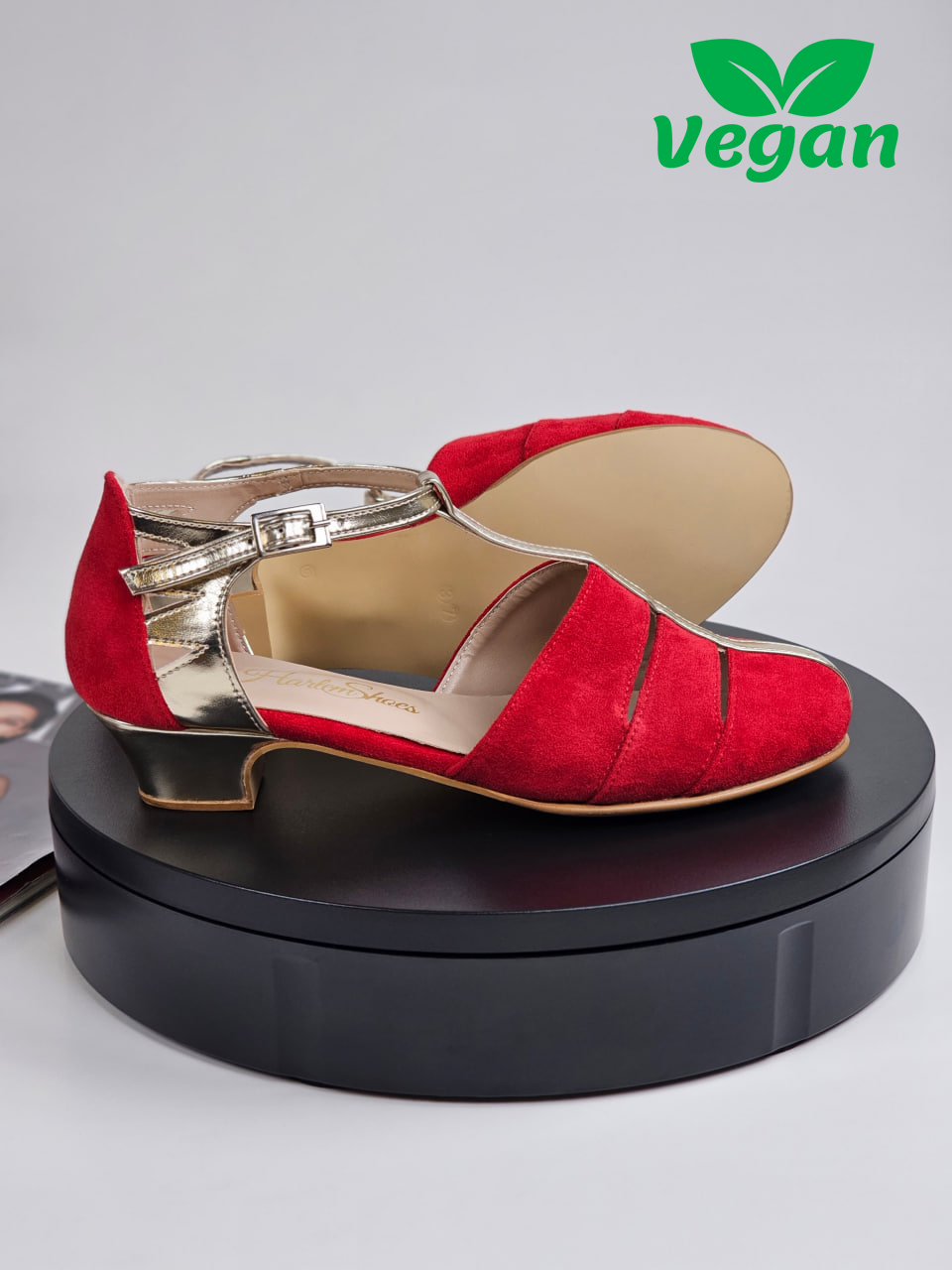 Harmony Vegan Red Textile & Platinum Gold Leather 4 cm heel