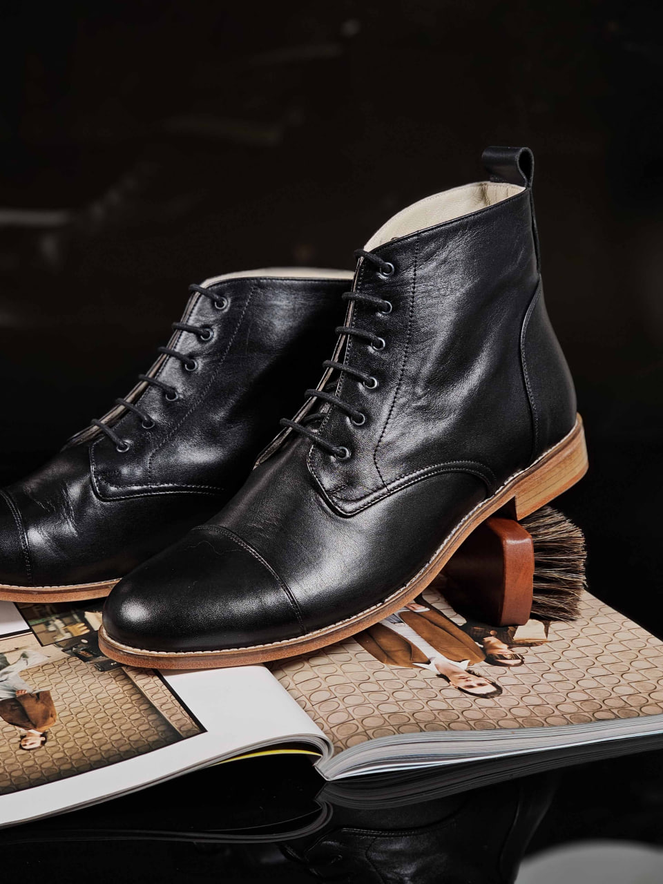 Derby Boots Black Leather 2 cm heel
