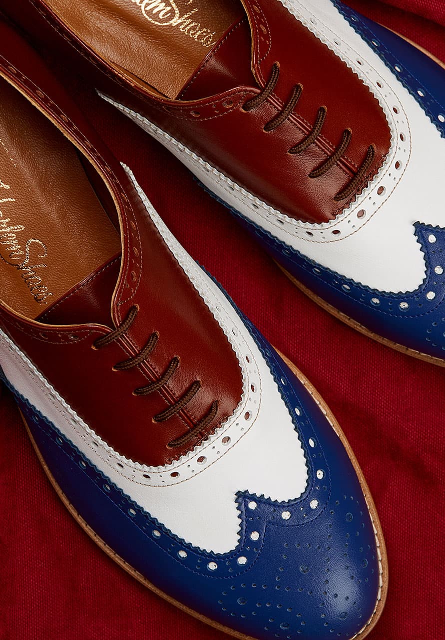 Brogue Blue & White & Brown Leather 2 cm heel