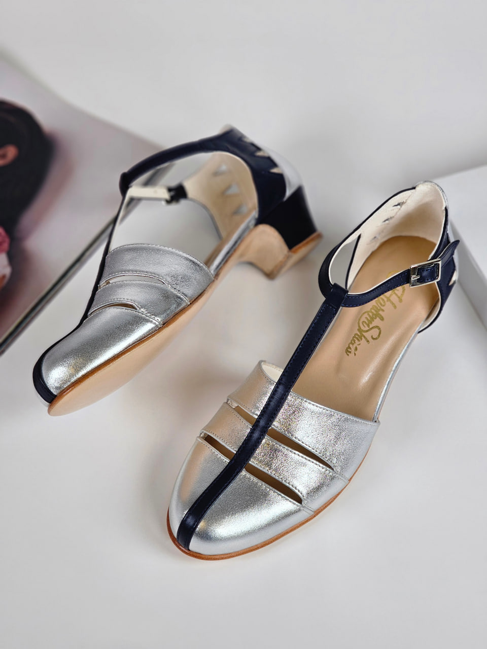 Harmony Silver & Dark Blue Leather 4 cm heel