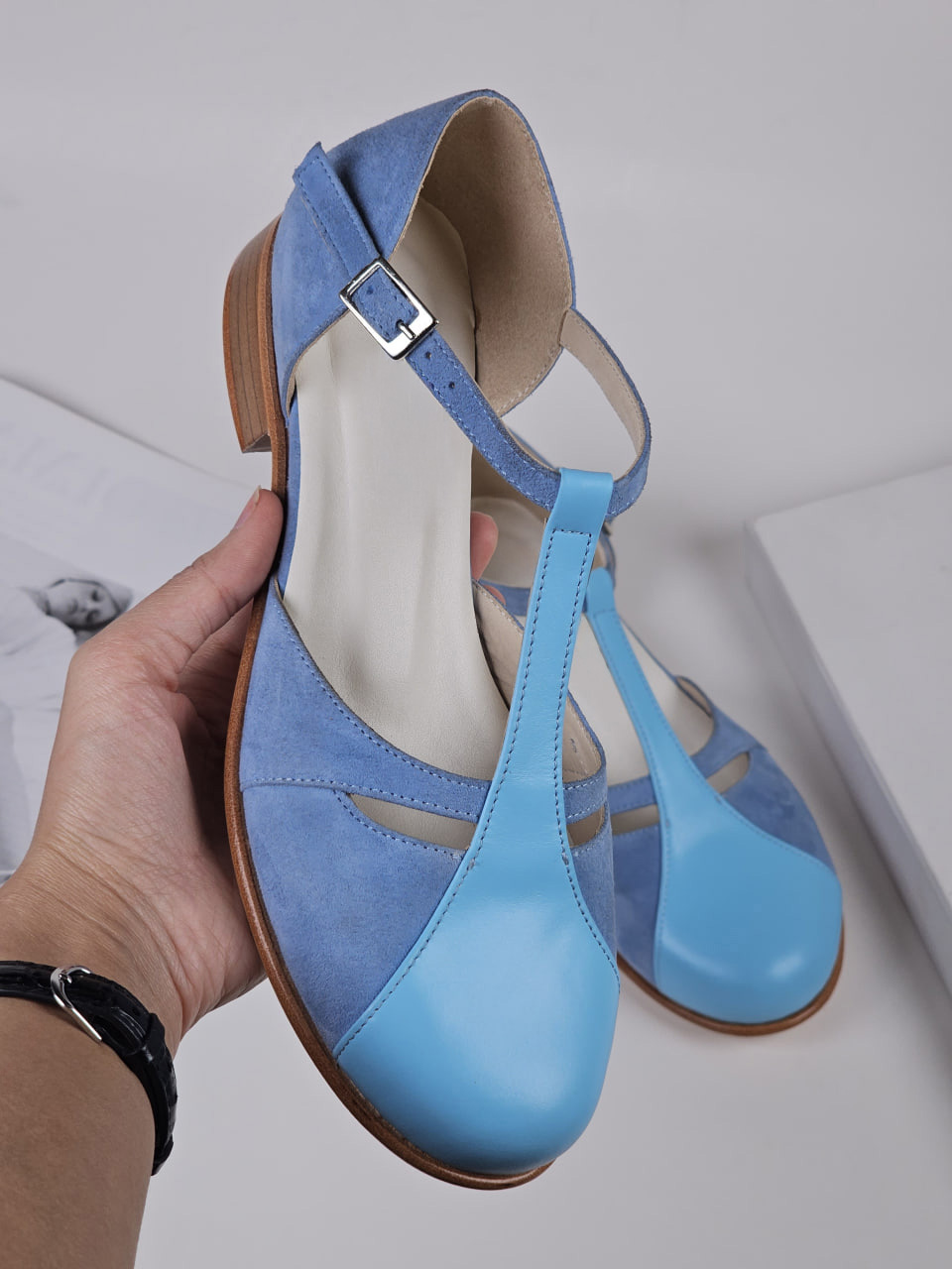 Isabel Baby Blue Suede & Leather 2 cm heel