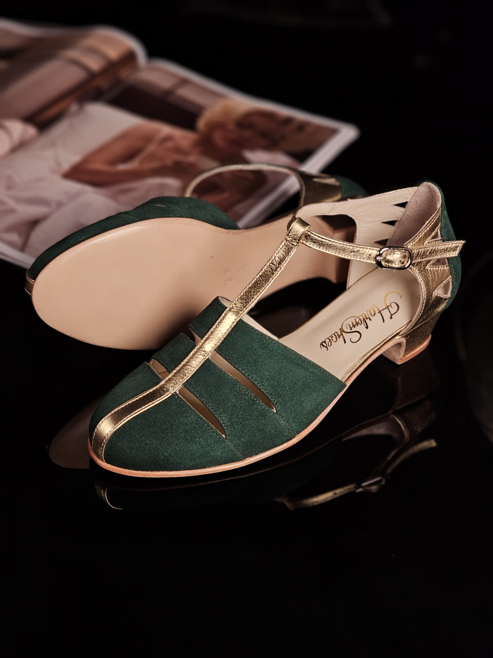 Harmony Emerald Suede & Gold Leather 4 cm heel