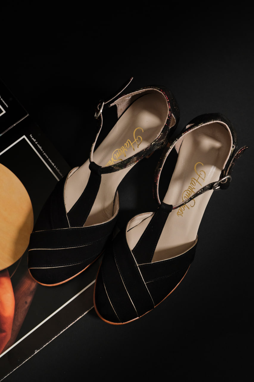 Sugar Black suede & Flower 6 cm heel