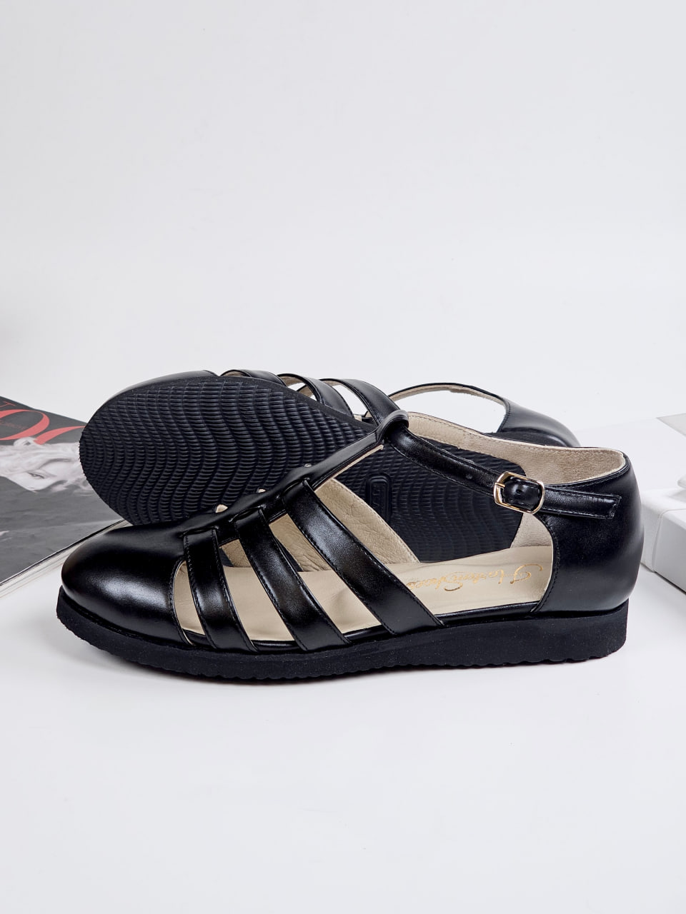 Sandals Black Leather with Eva Sole