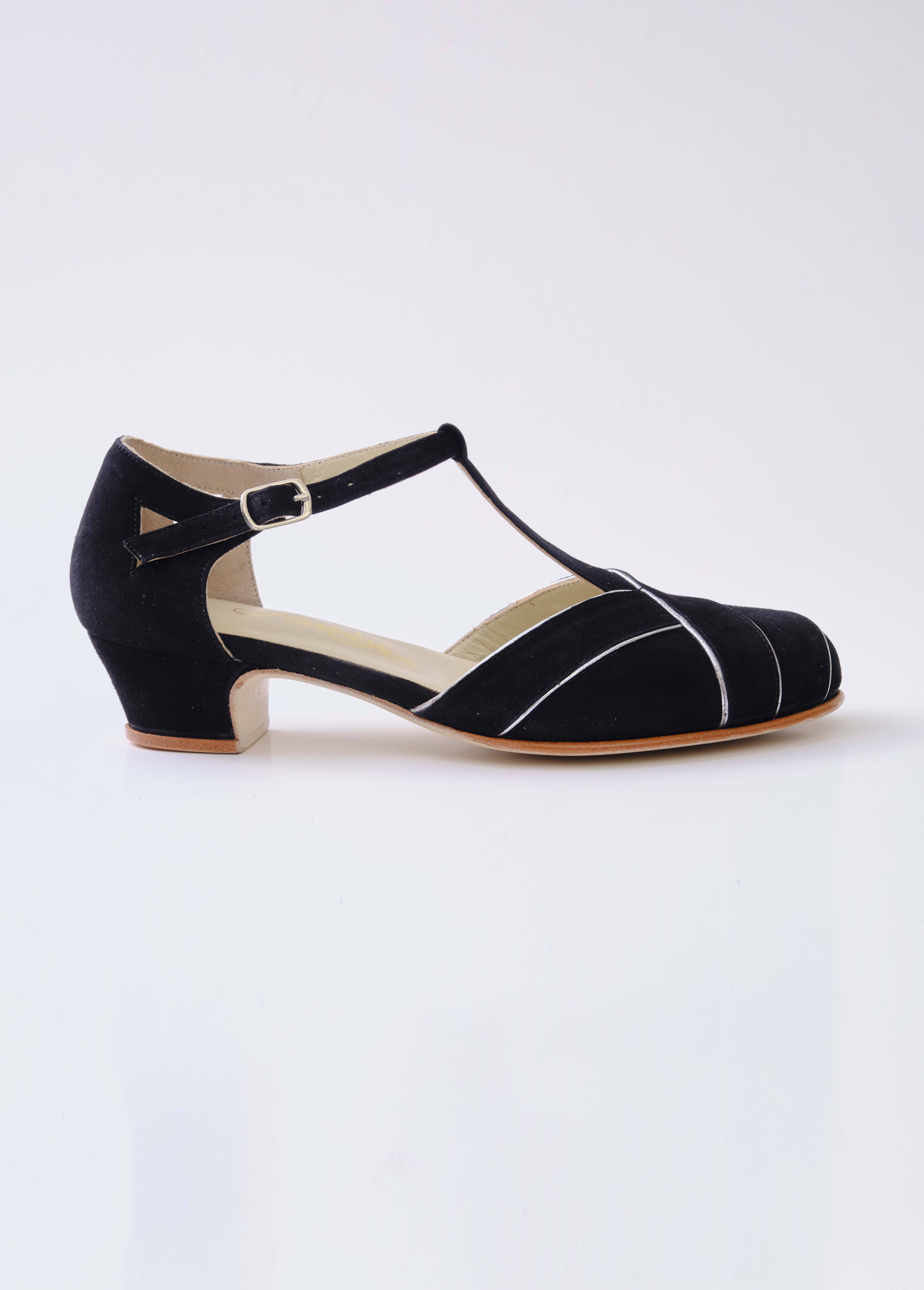 Sugar Black Suede with Silver Lines 4 cm heel