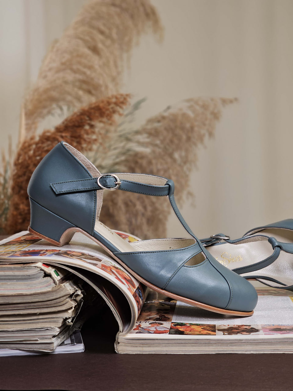 Isabel Teal Green Leather 3 cm heel
