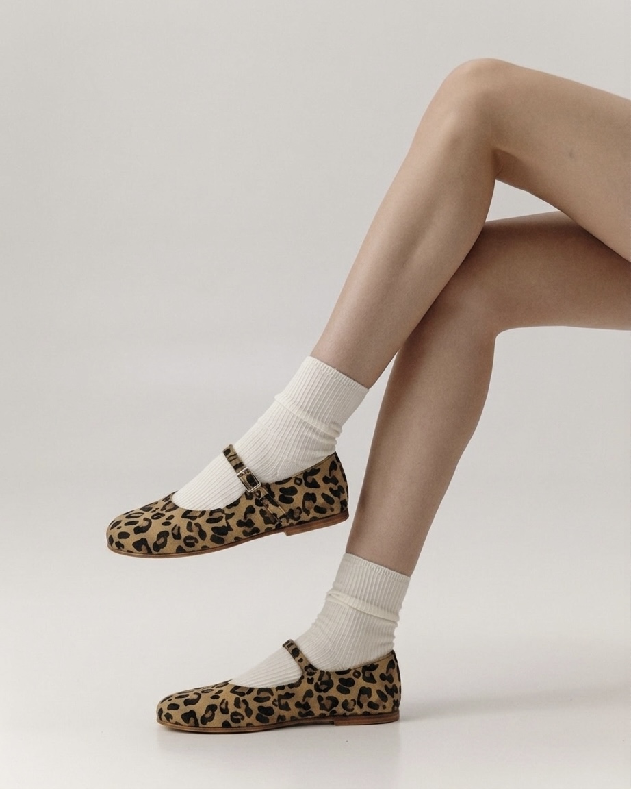 Barefoot Mary Jane Leopard Suede 0.5 cm heel