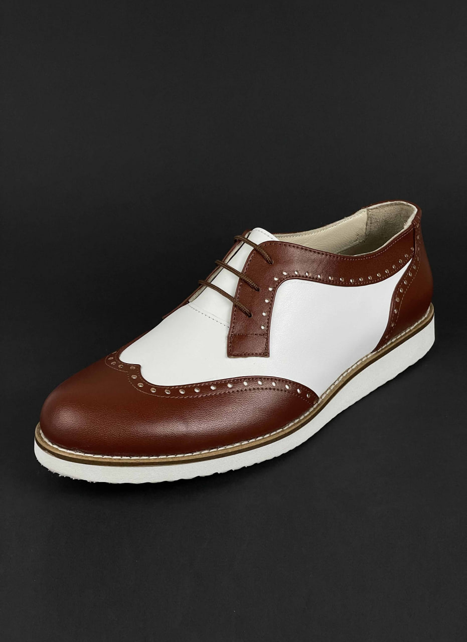 Men Oxfords Brown & White Leather with Eva sole