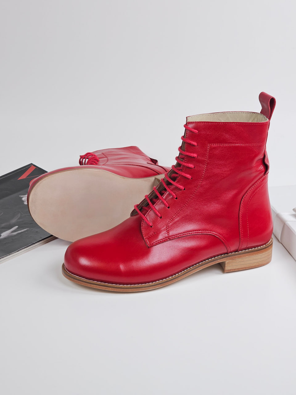 Harlem Boots Red Leather 2 cm heel