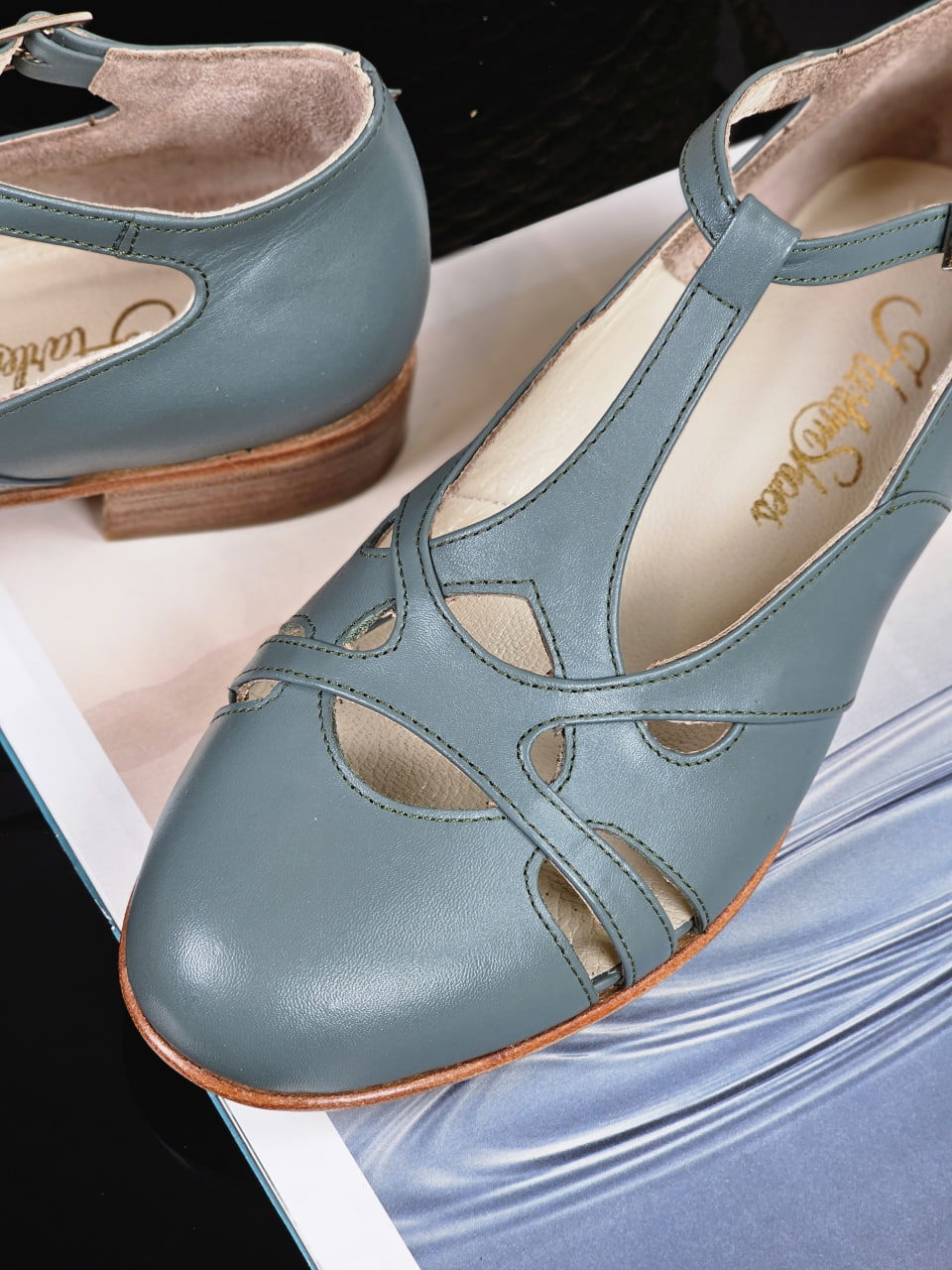 Spring Teal Green Leather 2cm heel