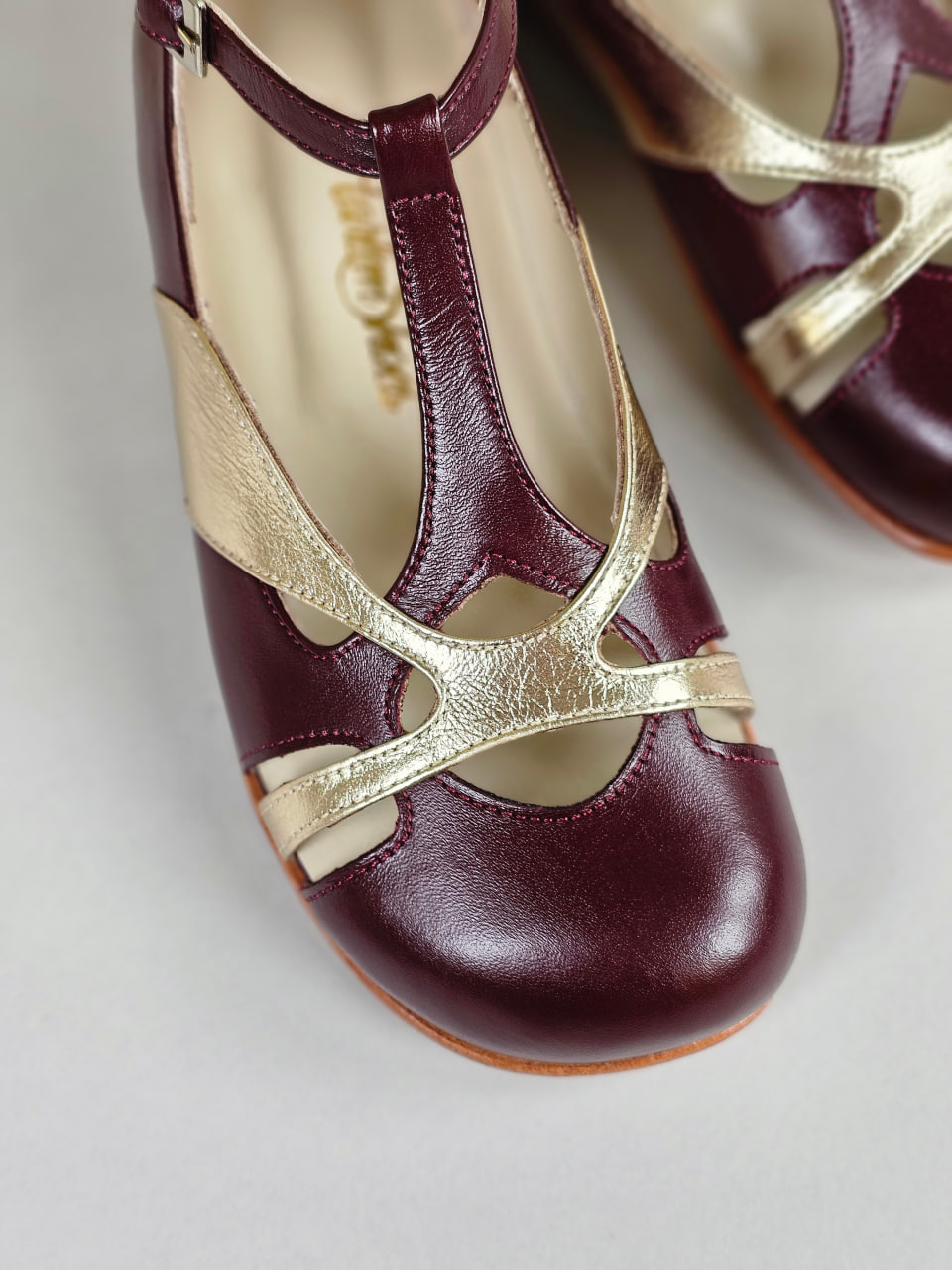 Barefoot Spring Bordeaux & Platinum Gold Leather 2 cm heel