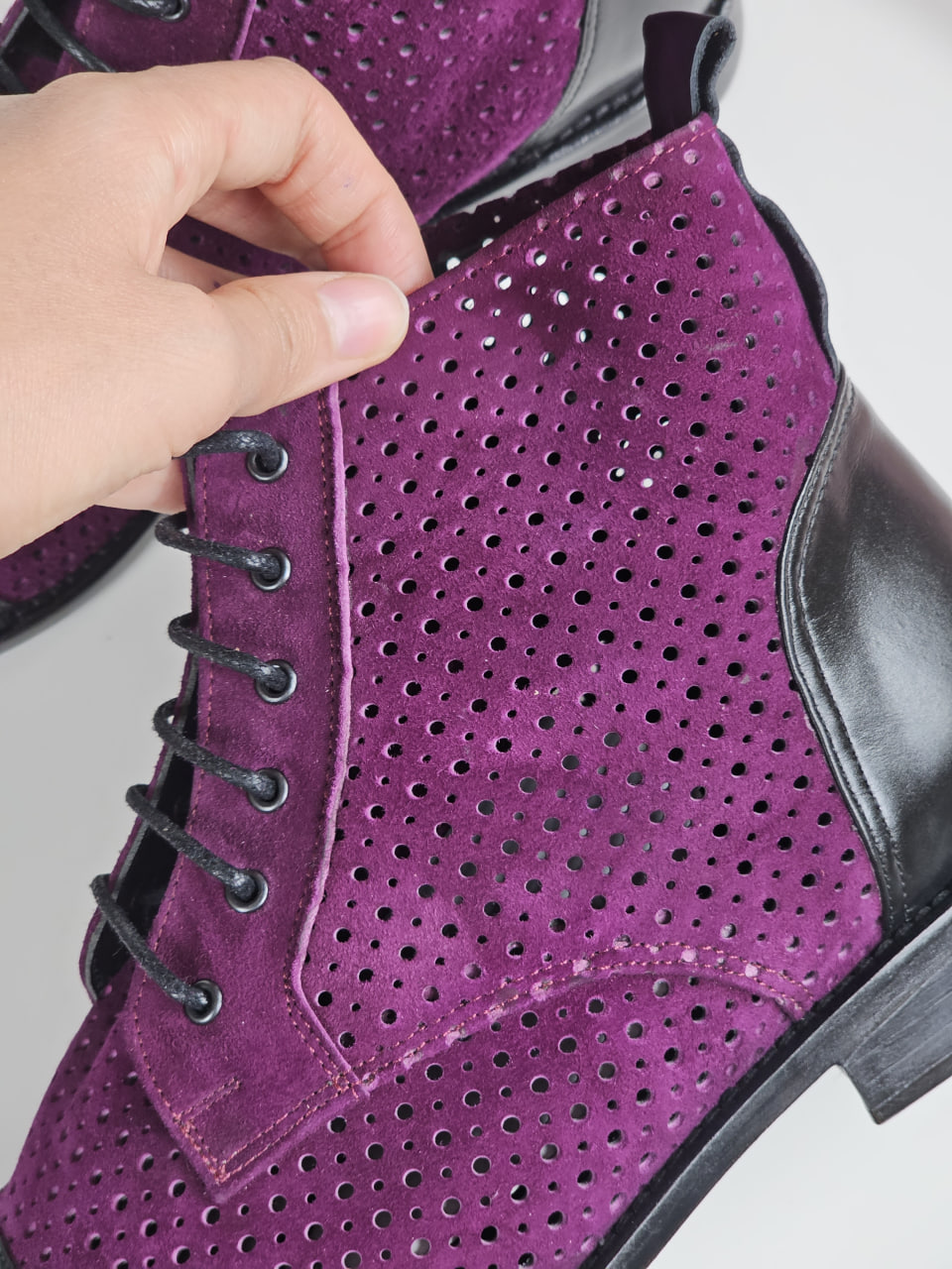 Derby Boots Purple Suede & Black Leather 2 cm  heel