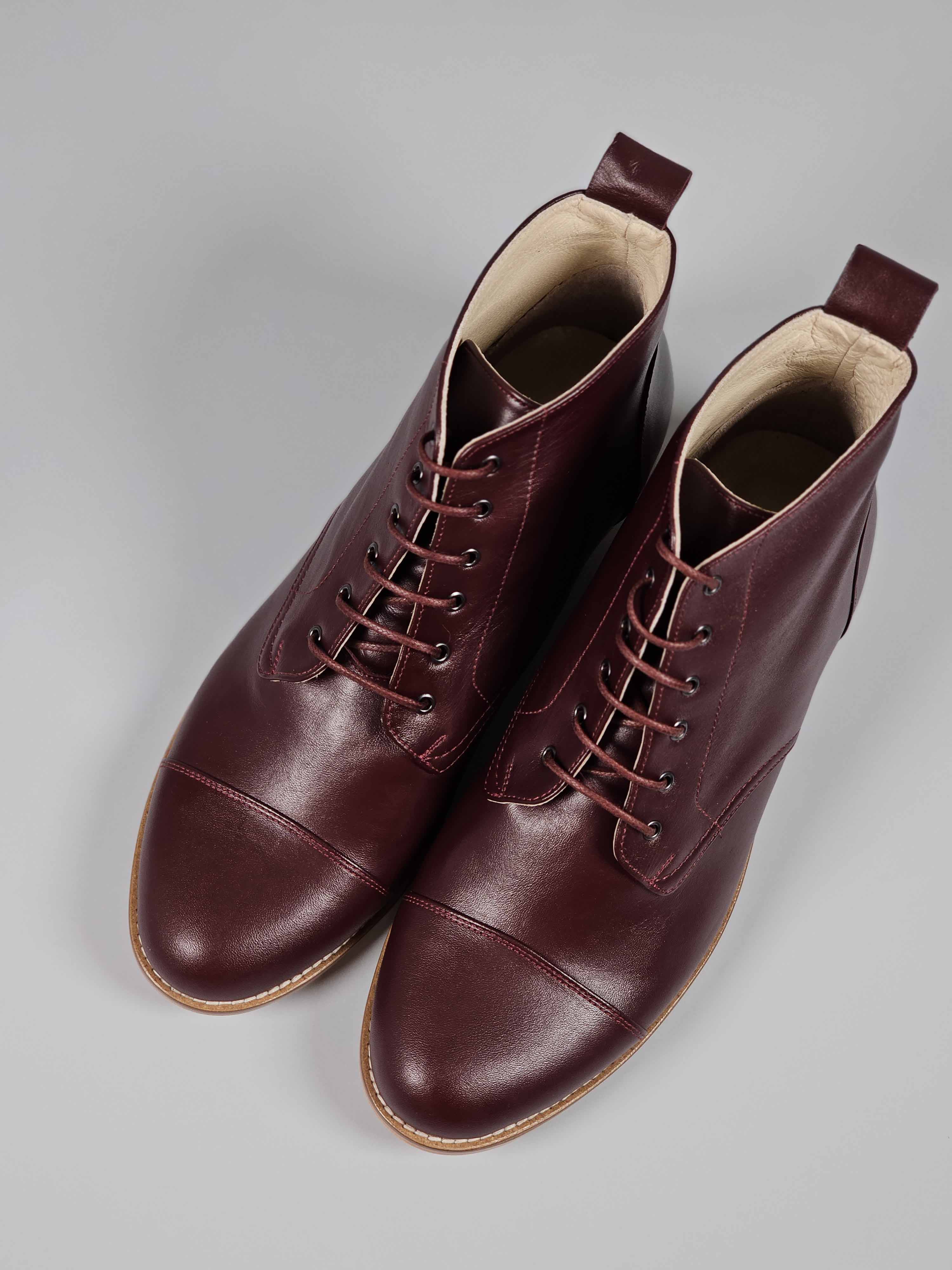 Derby Boots Bordeaux Leather 2 cm heel