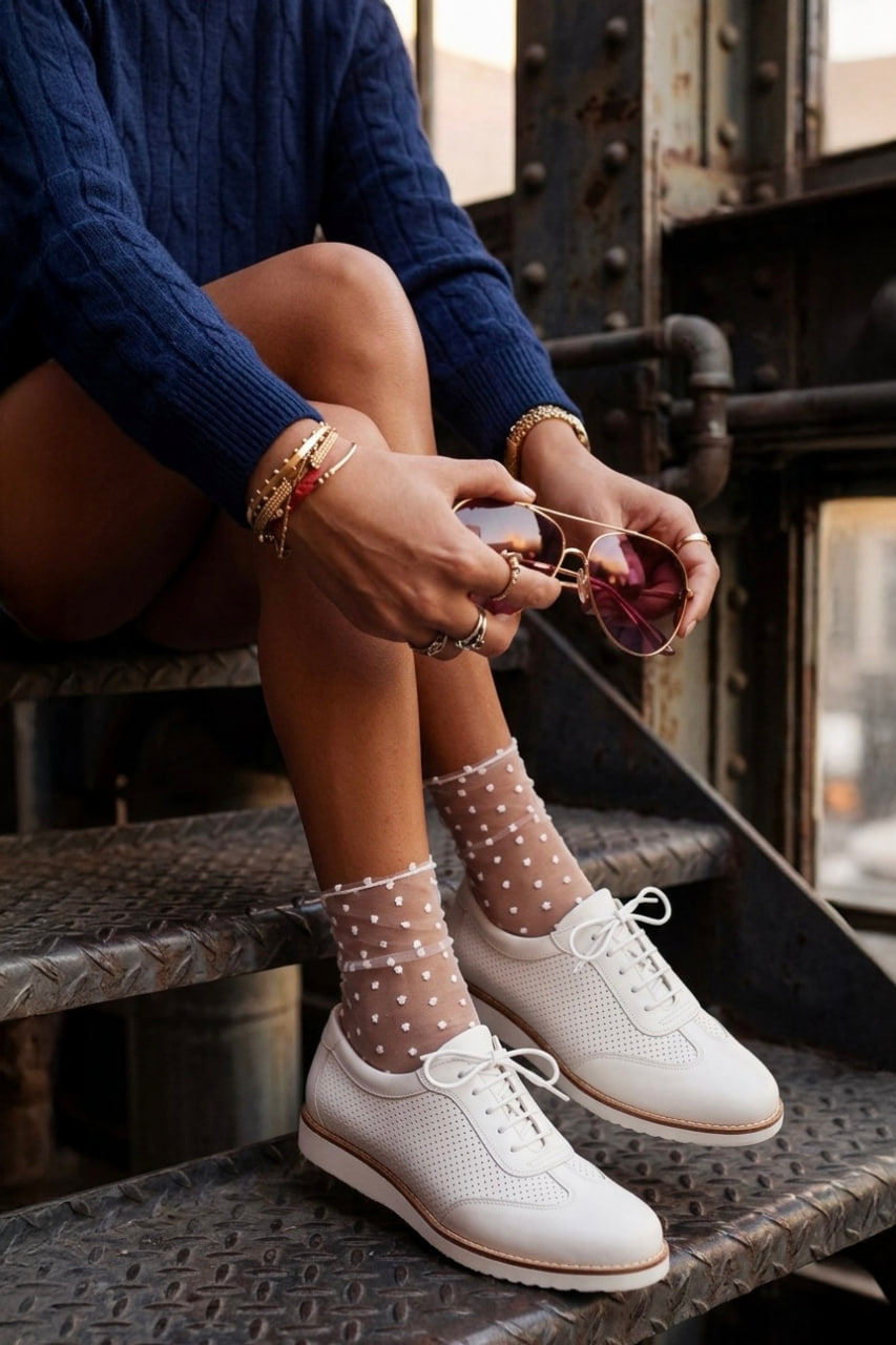 New York Perforated Broken White Leather