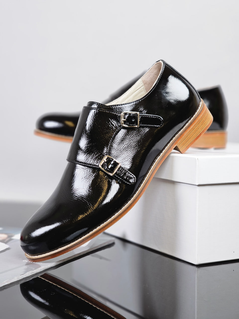 Monk Black Polished Leather