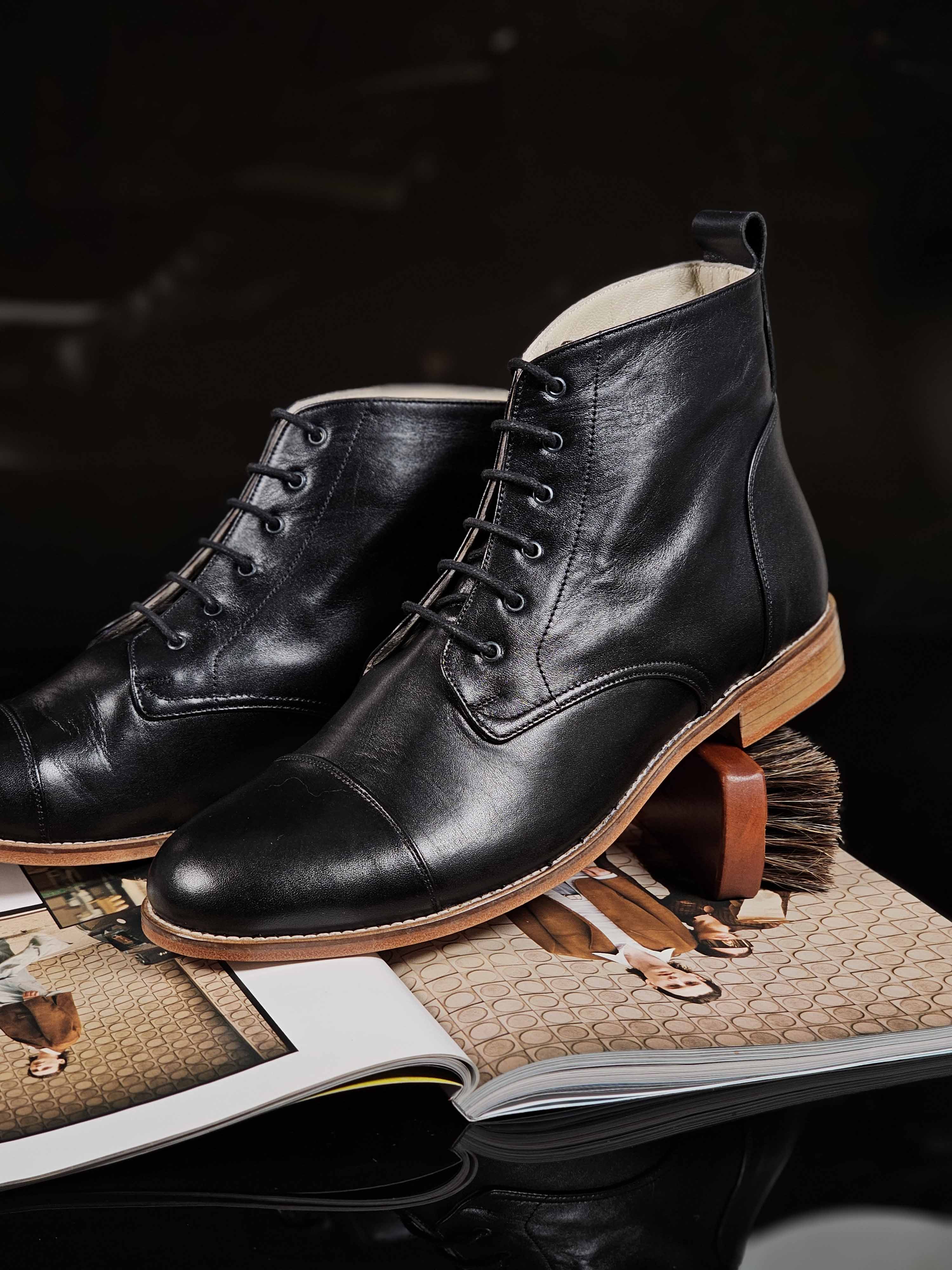 Derby Boots Black Leather 2 cm heel