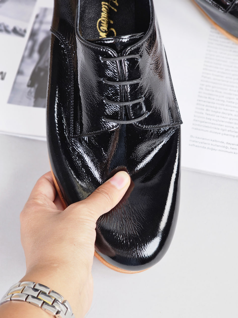 Frankie Soft Black Polished Leather 1 cm heel