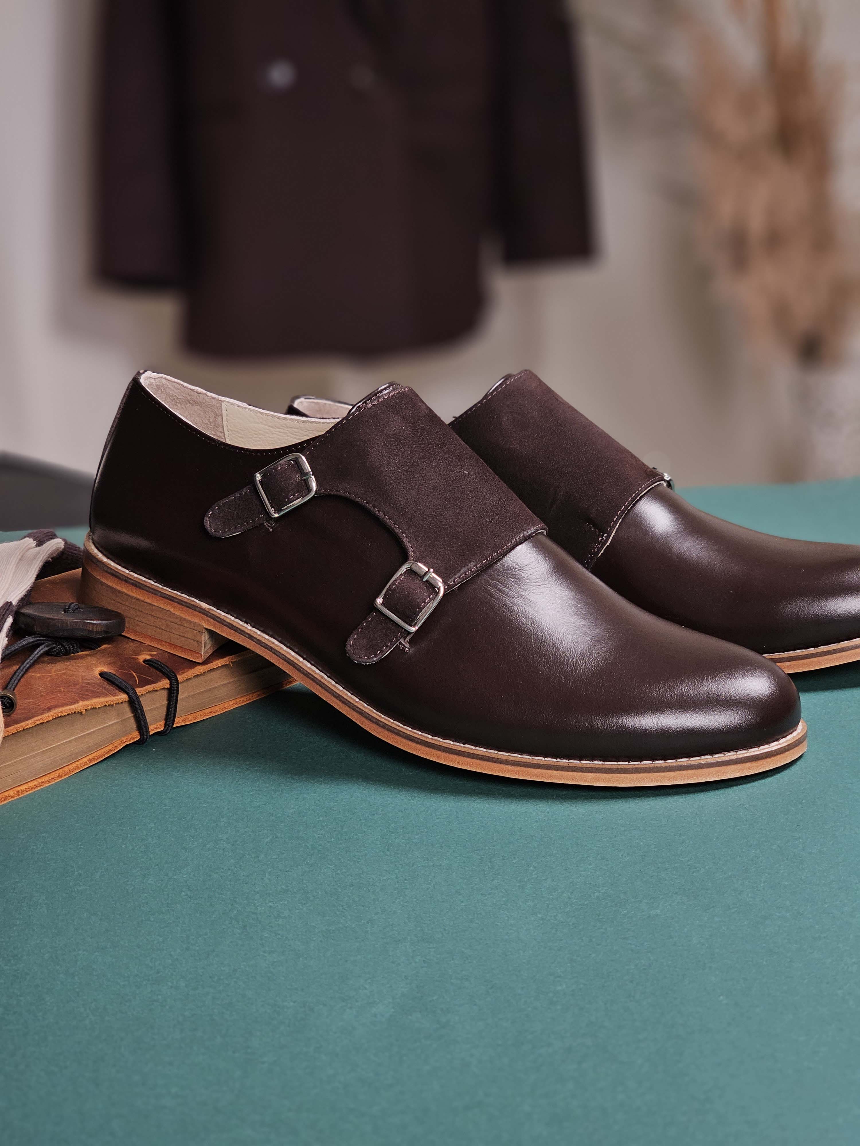 Monk Dark Chocolate Leather & Suede