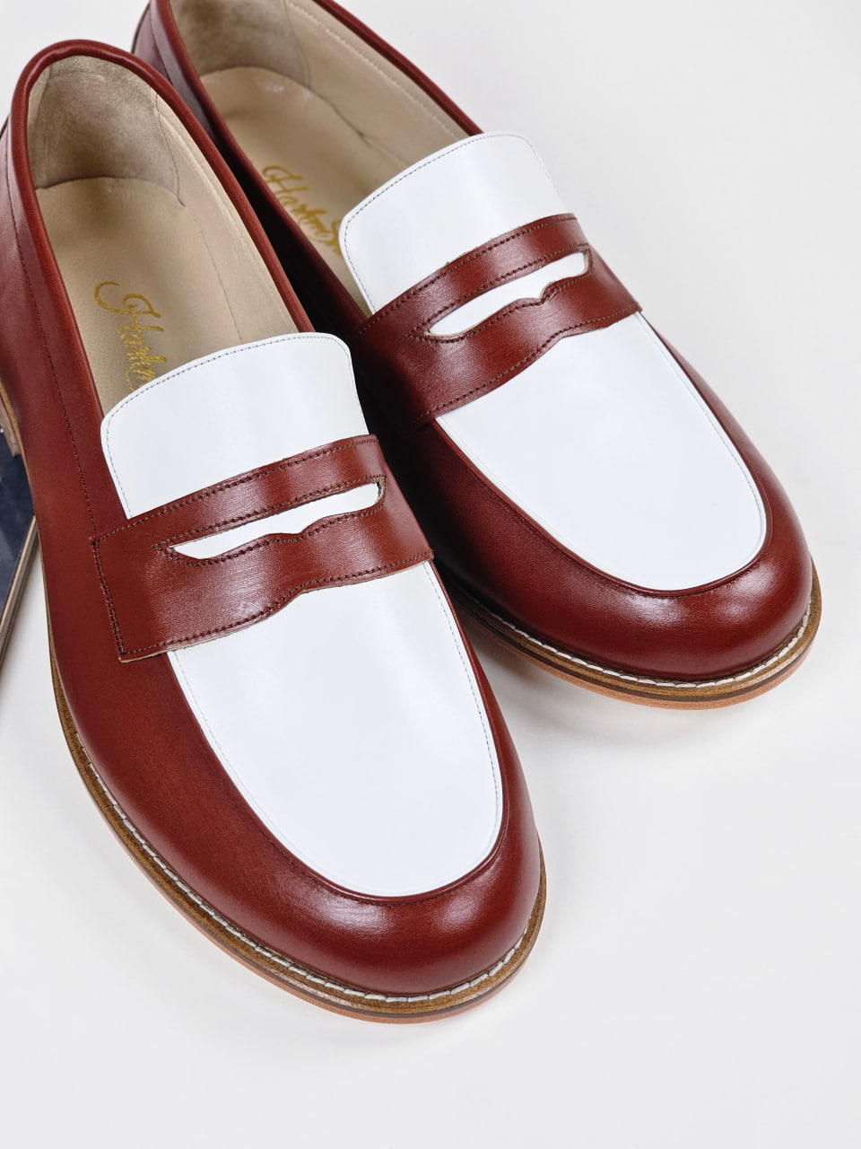 Loafers Brown & White Leather 2 cm heel