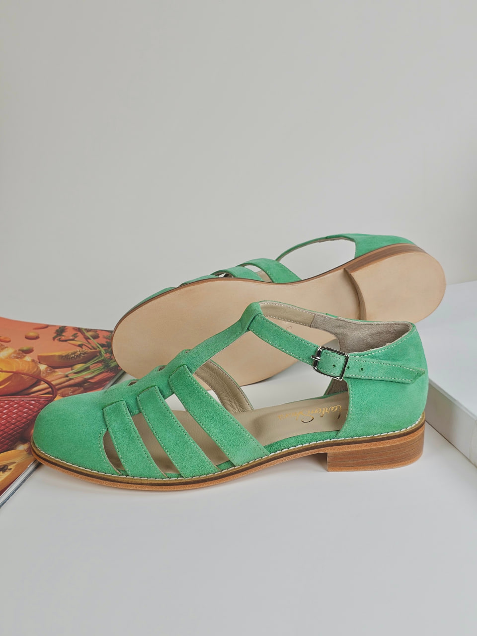 Sandals Mint Green Suede 2 cm heel
