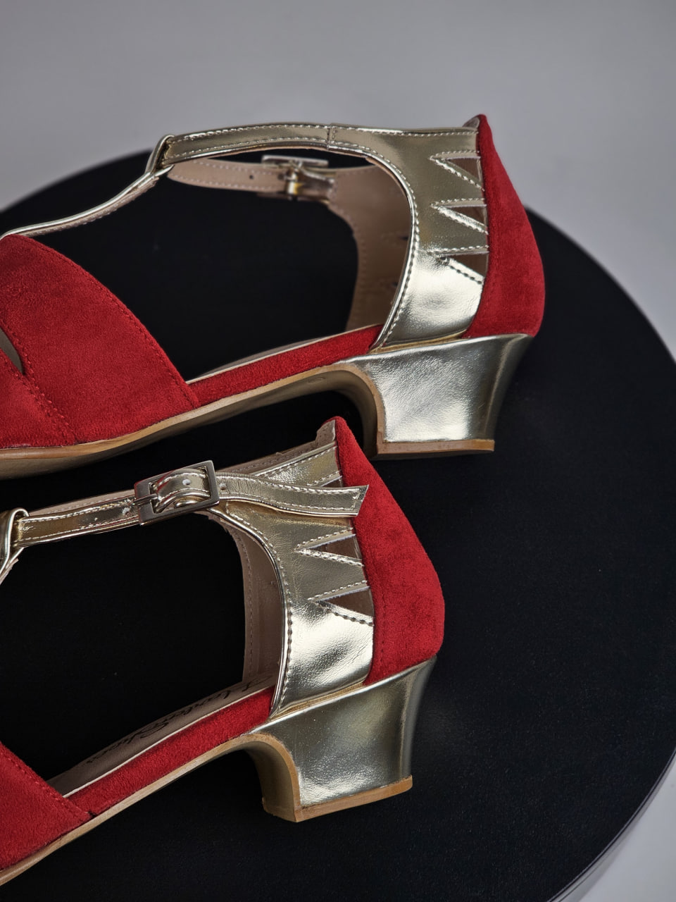 Harmony Vegan Red Textile & Platinum Gold Leather 4 cm heel