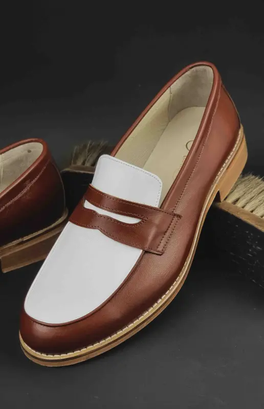 Loafers Brown & White Leather 2 cm heel