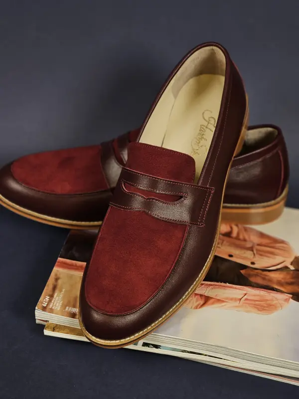 Loafers Bordeaux Leather & Suede 2 cm heel