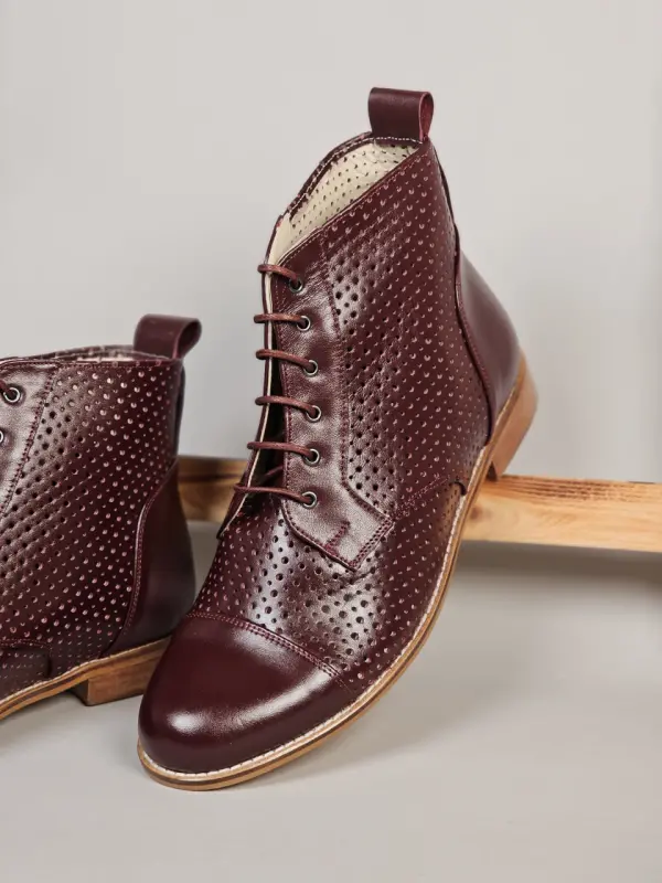 Derby Boots Perforated Bordeaux Leather 2 cm heel