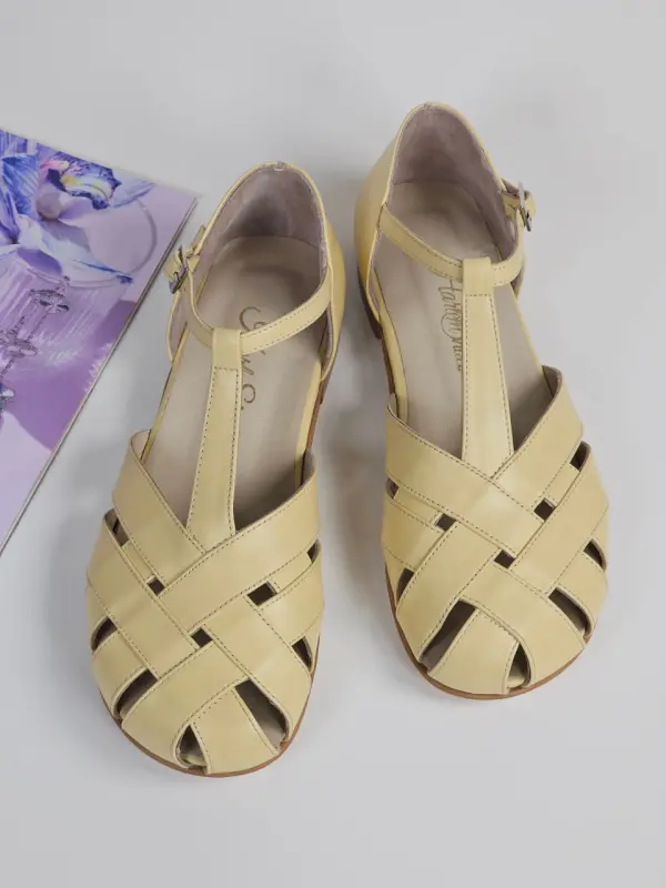 Lemon Yellow leather 1.5 cm heel
