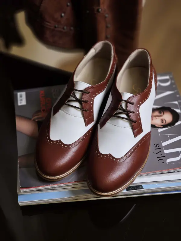 Men Oxfords Brown & White Leather 2 cm heel